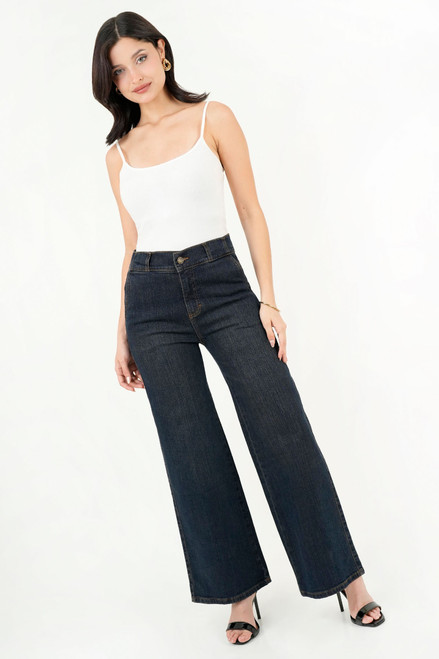 Pantalón Palazo Denim con Bolsillos Laterales y Presilla Ancha
