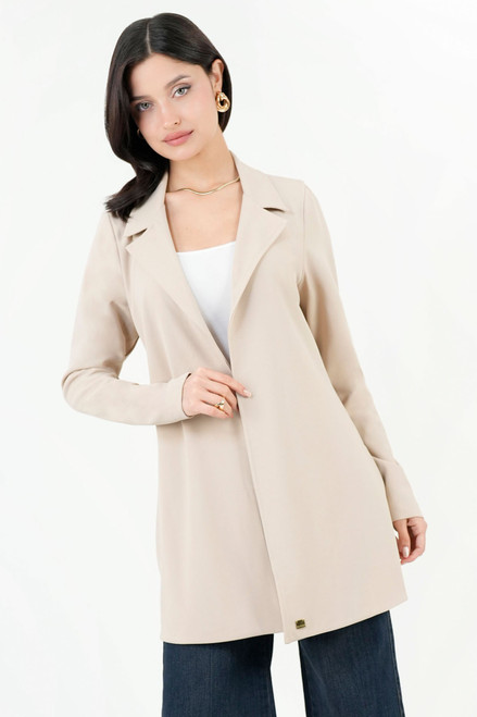 Cardigan Largo Tela Scuba con Solapa Clásica y Aberturas Laterales