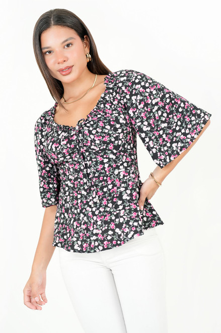 Blusa Manga 3/4 Acampanada Seda Corrugada