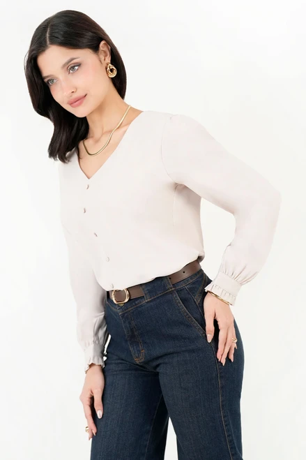 Blusa Manga Larga Sedadoso Escote V