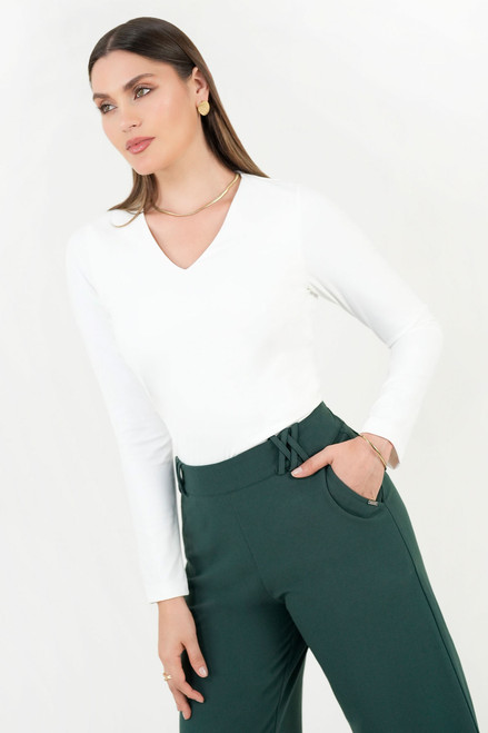 Polo Manga Larga Lycra Mate con Cuello V Embolsado