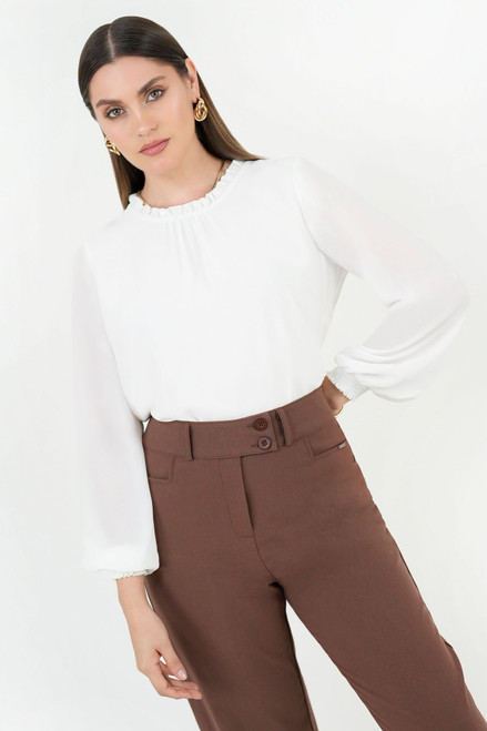 Blusa manga larga en gasa con detalle recogido