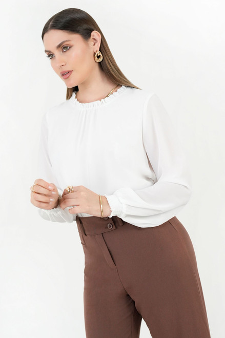 Blusa manga larga en gasa con detalle recogido