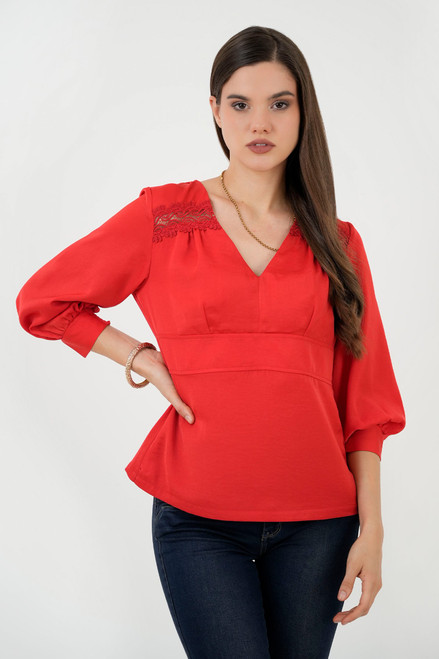 Blusa Manga 3/4 Cierre Espalda Bolillo Calado