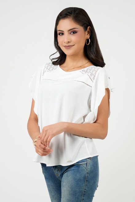 Blusa Manga Corta Encaje Decorativos