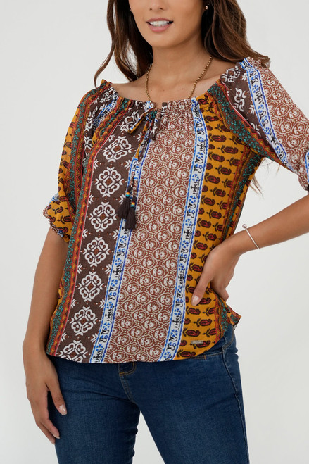 Blusa Manga Abullonada 3/4 Escote Bote