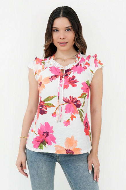 Blusa manga corta Abertura en escote delantero