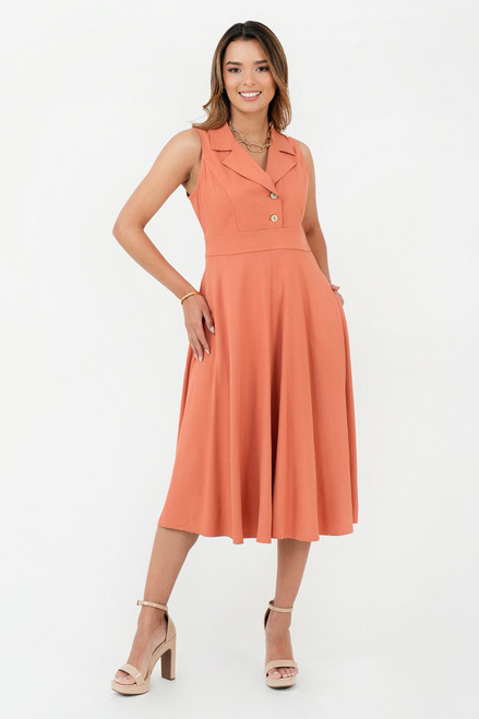 Vestido Midi Cuello y Solapa con Fajín Vestido Midi Cuello y Solapa con Fajín