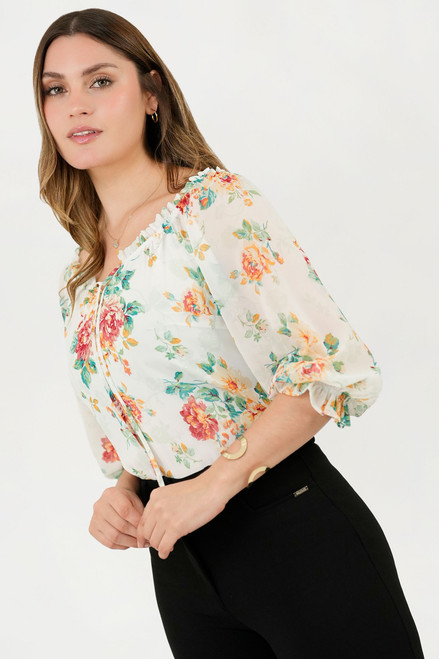 Blusa Manga 3/4 Gasa Estampada Escote Bardot
