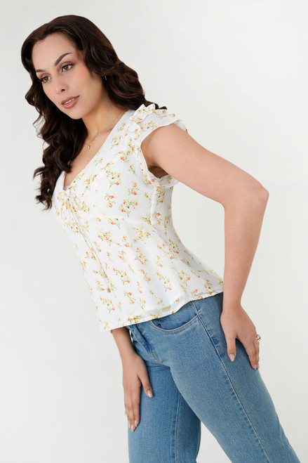Blusa Manga Corta Gasa Estampada con Lazo