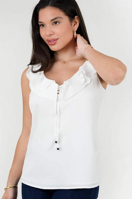 Blusa Satín Crepé Escote Redondo con Volantes