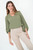 Blusa Manga 5/8 Seda Satinada Escote V con Manga Abullonada
