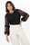 Blusa Escote Ojal de Encaje Forrada con Manga 5/8 Abullonada