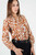 Blusa Manga Larga Rayon Estampado con Cuello Camisero y Escote V