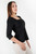Polo manga 3/4 en suede con escote cuadrado y silueta peplum