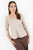 Polo manga 3/4 en suede con escote cuadrado y silueta peplum