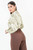 Blusa manga larga en satin estampado con cuello neru retorcido y escote V