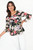 Blusa manga 3/4 en gasa estampada con escote redondo y mangas con ruffle