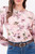 Blusa manga larga en rayon estampado con escote redondo y mangas abullonadas