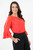 Blusa manga 3/4 en gasa labrada con escote ojal, abertura delantera y mangas con doble volante