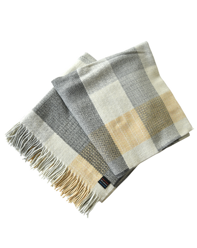 100% Lambswool Blanket – Blue Gold Plaid, 55