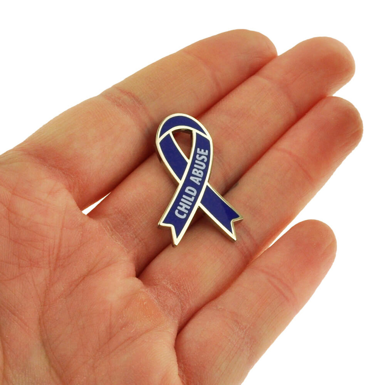 Bulk Satin Dark Blue Ribbon Awareness Pins for Child Abuse, Colon