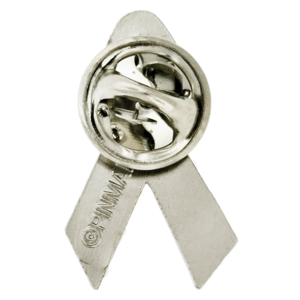 Teal Ribbon Lapel Pin For Ovarian Cancer Awareness - Pewter With Gold Finish