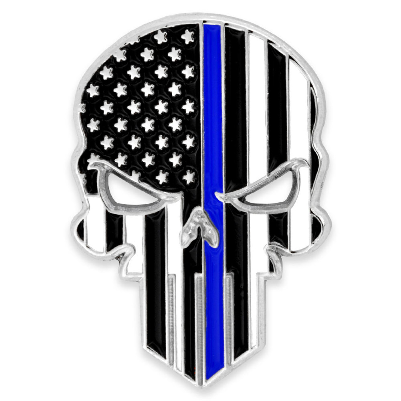 Thin Blue Line Skull Pin | Blue | Thin Blue Line Pins by PinMart