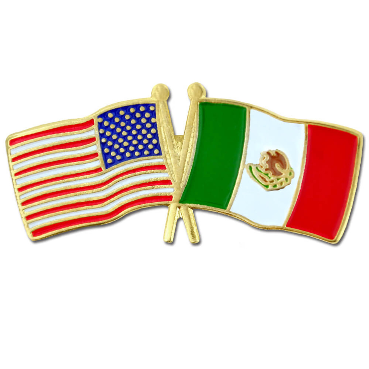 PinMart USA and Mexico Crossed Friendship Flag Enamel Lapel Pin