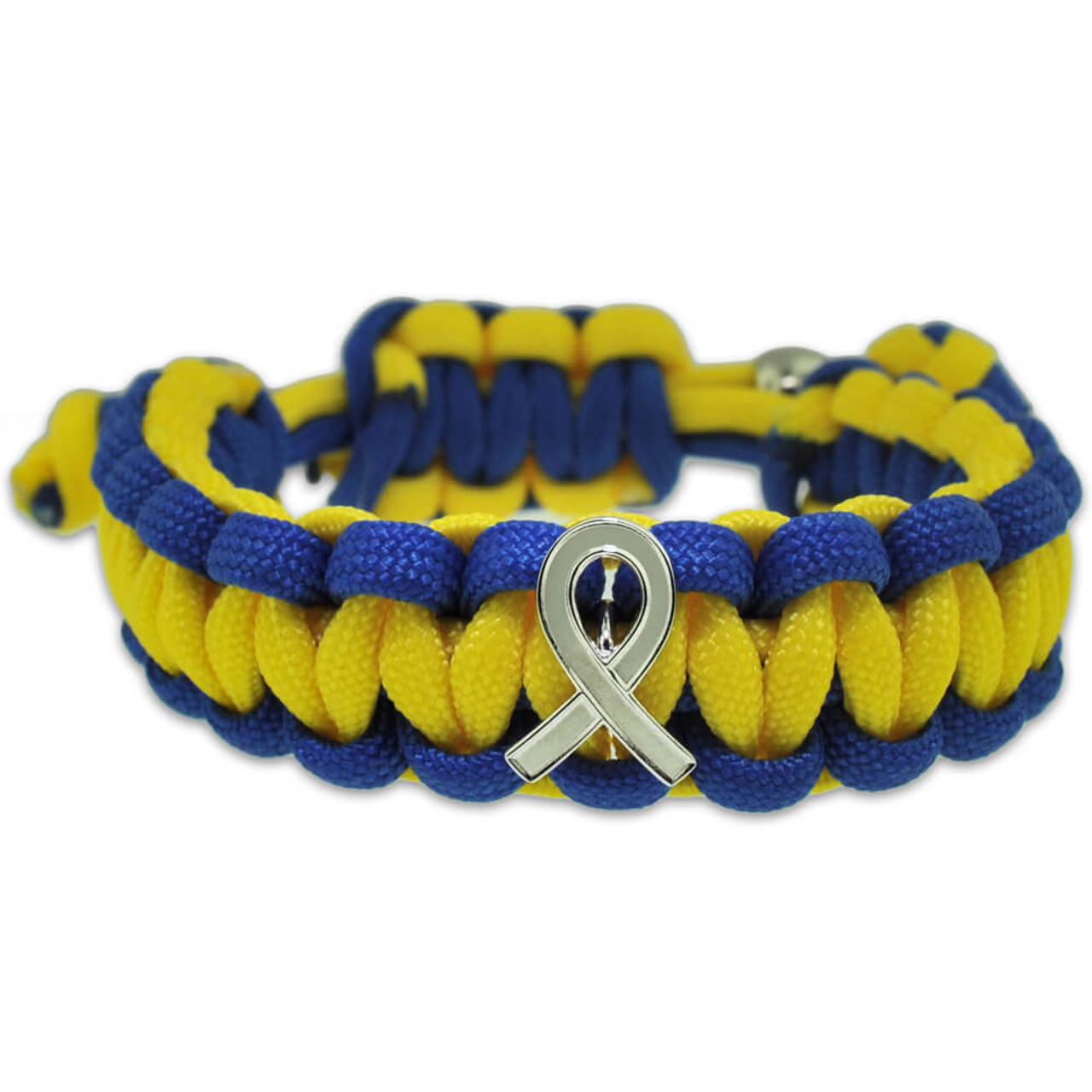 Down Syndrome Blue and Yellow w/ Awareness Ribbon Paracord Adjustable Bracelet, Adult Unisex, Size: 1 Piece