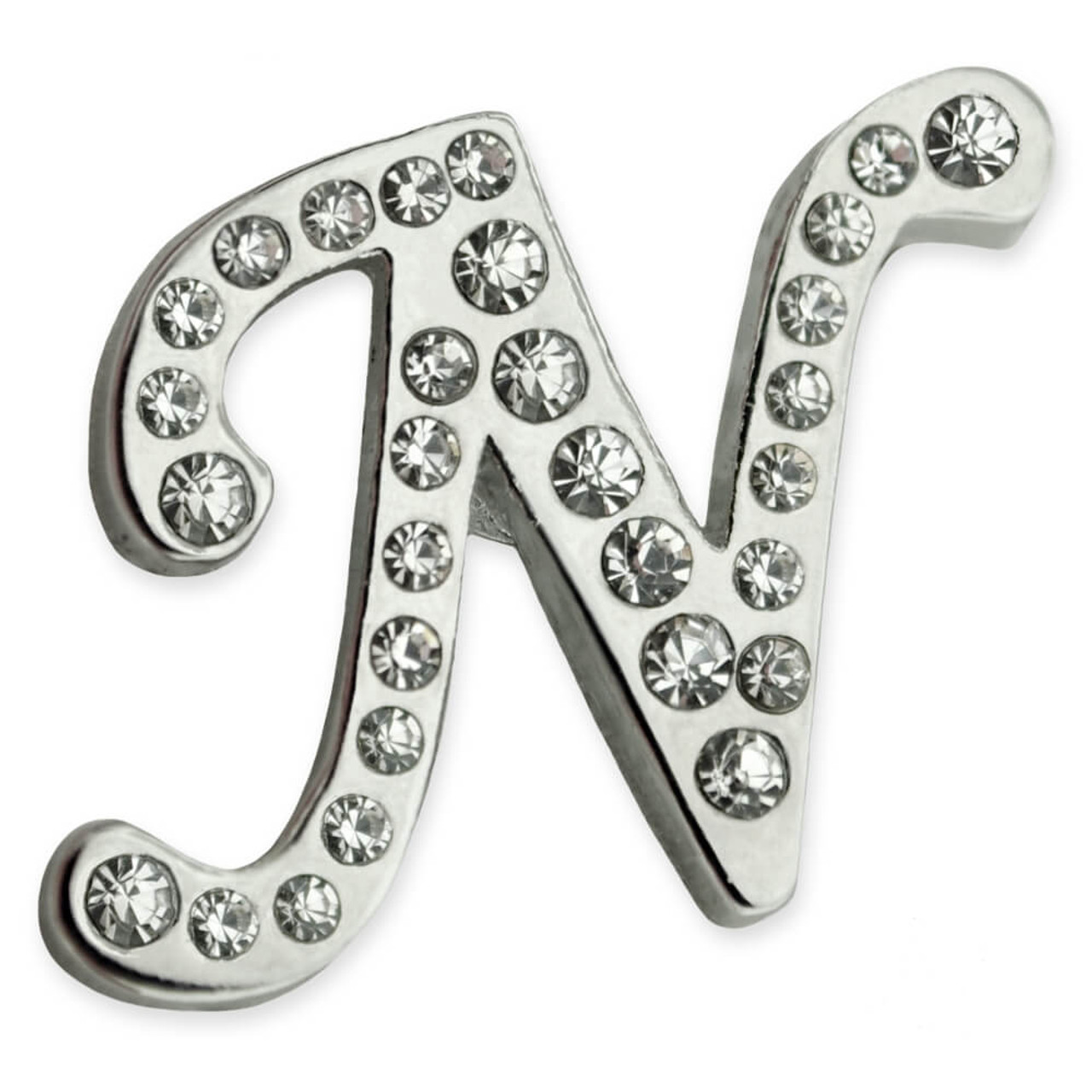 PinMart Pinmart's Silver Plated Rhinestone Alphabet Letter N Lapel Pin, Adult Unisex, Size: 1 Piece, Grey Type