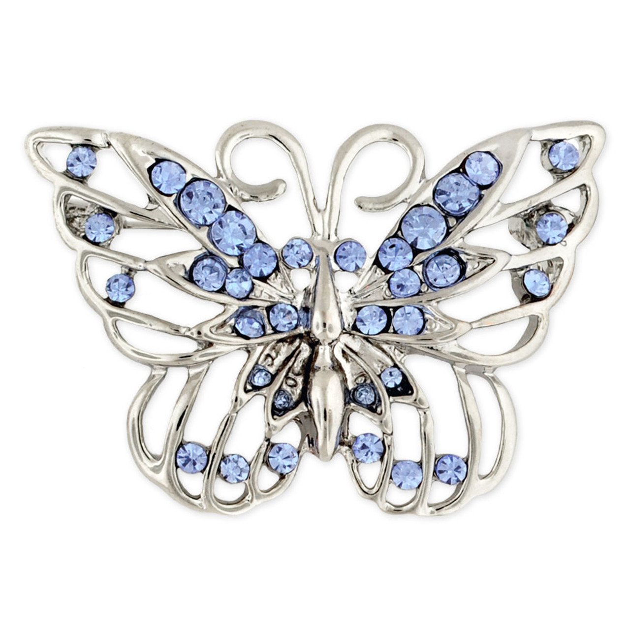 PinMart Pinmart's Silver Plated Blue Rhinestone Butterfly Brooch Pin