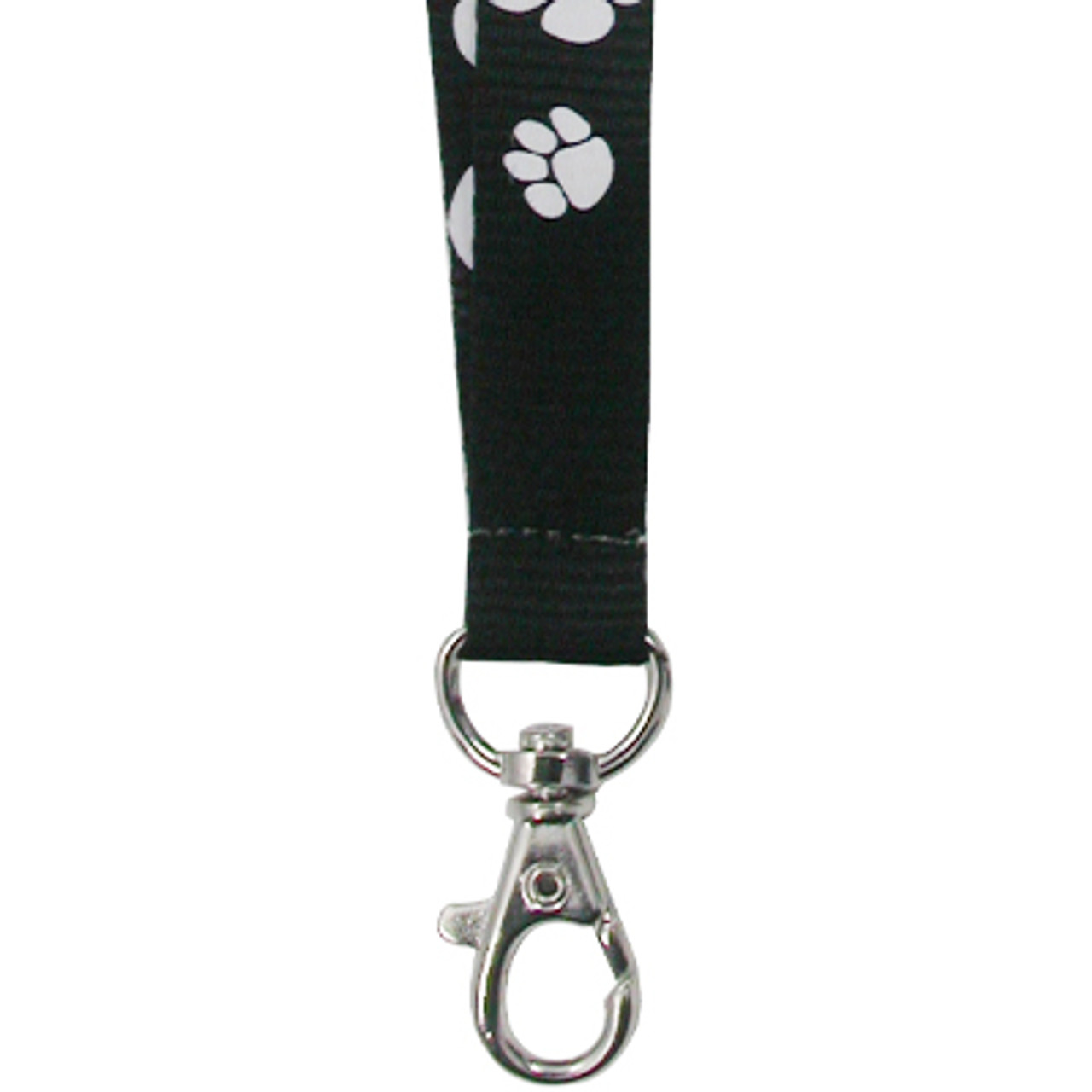 Graphics and More Paw Print Dog Cat White on Black Belt Clip-On Carabiner Leather Fabric Keychain Key Ring, Adult Unisex