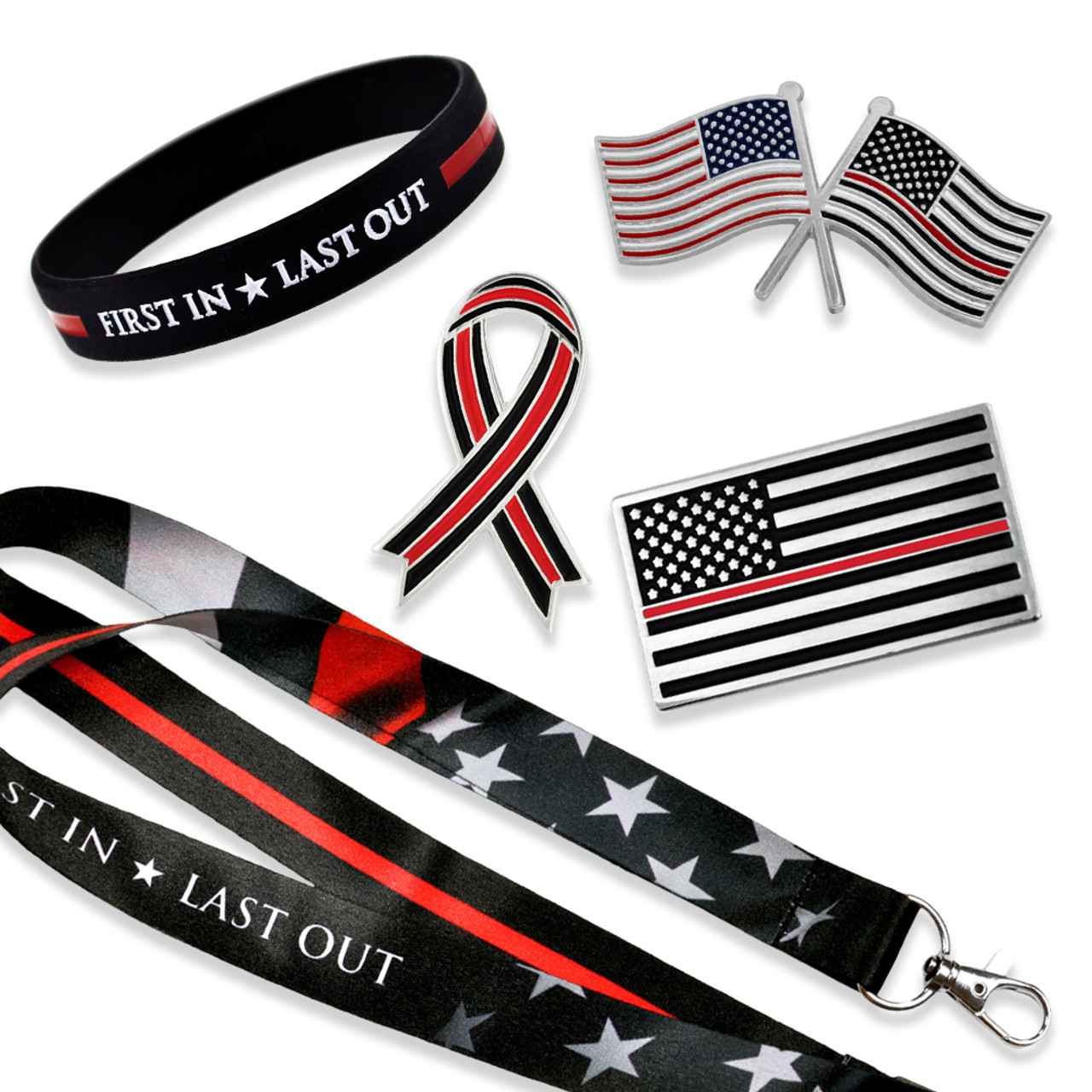 Thin Red Line Awareness Ribbon Pin | Red | First Responder Pins by PinMart