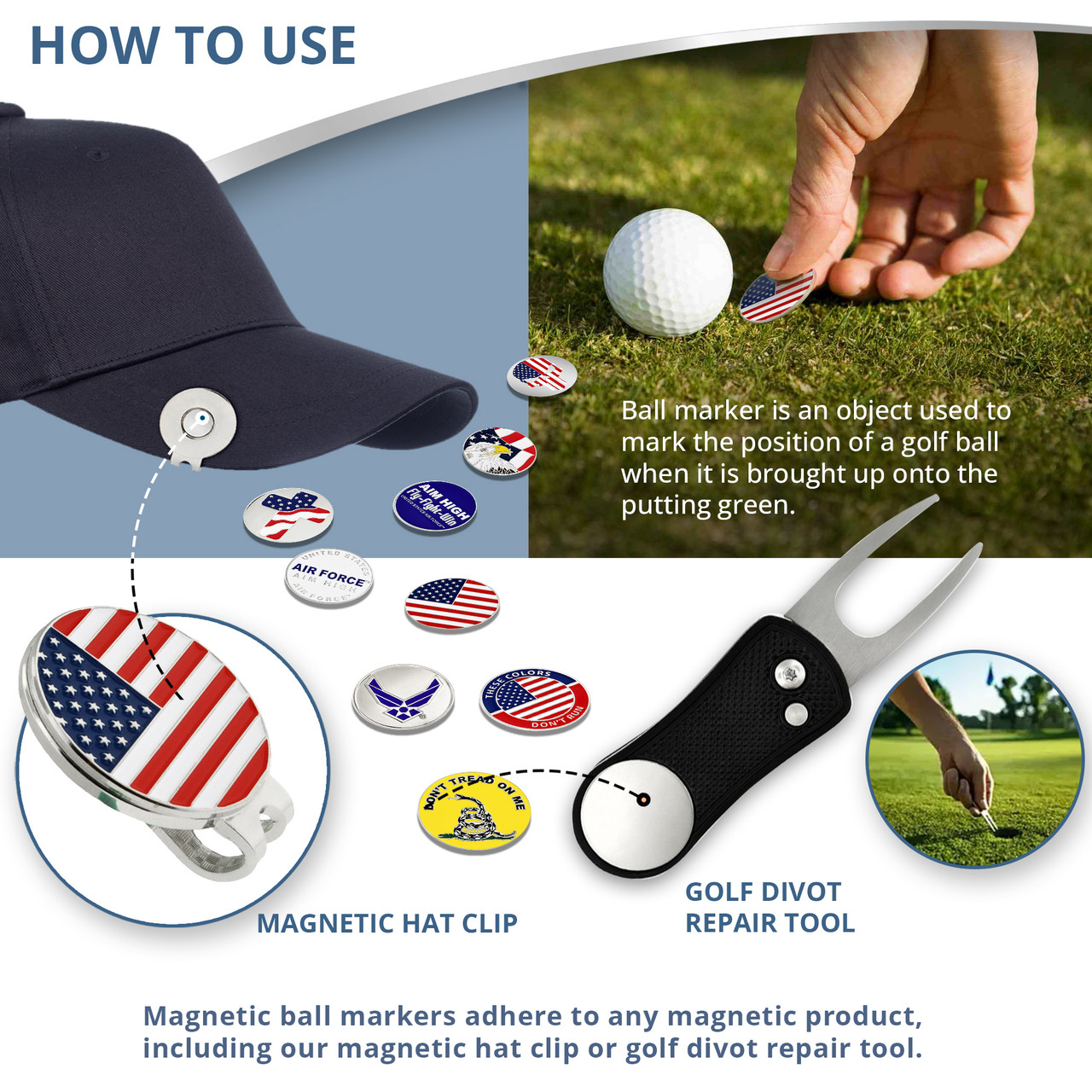 Magnetic Golf Ball Marker With Hat Clip - Perfect Golf Gift For