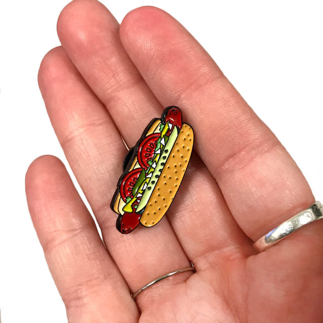 Chicago Style Hot Dog Enamel Keychain