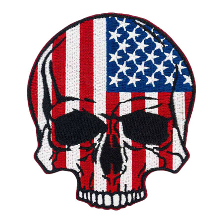 Flag Skull Embroidered Patches with thin blue line flag, thin red line flag and american flag in a skull grouped together
