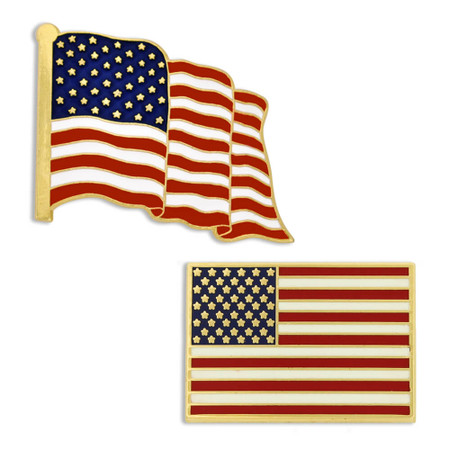 Made in the U.S.A. American Flag 2 Pin Set in gold plating