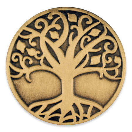 Tree of Life Pin in antique gold and antique nickel front view