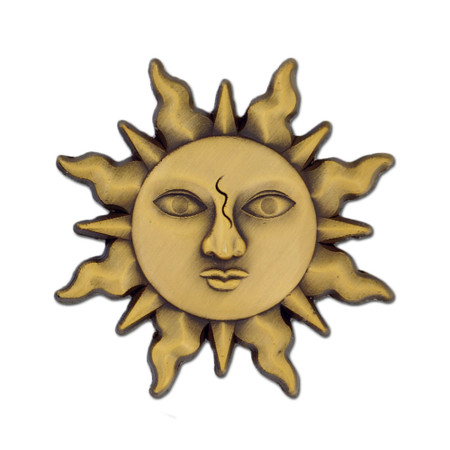 Sun Lapel Pin in antique gold and antique nickel front view