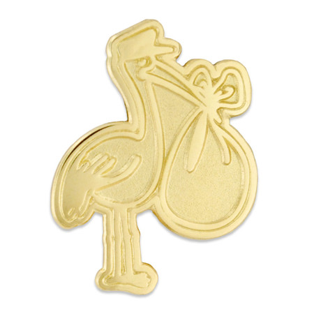 Stork Pin in gold and nickel front view