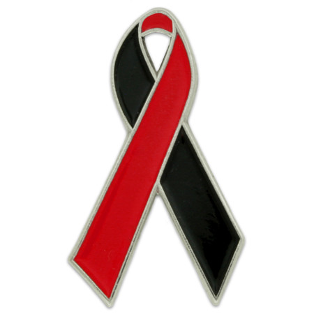 Red and Black Awareness Ribbon Pin Front