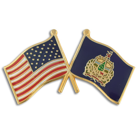 Vermont and USA Crossed Flag Pin Front