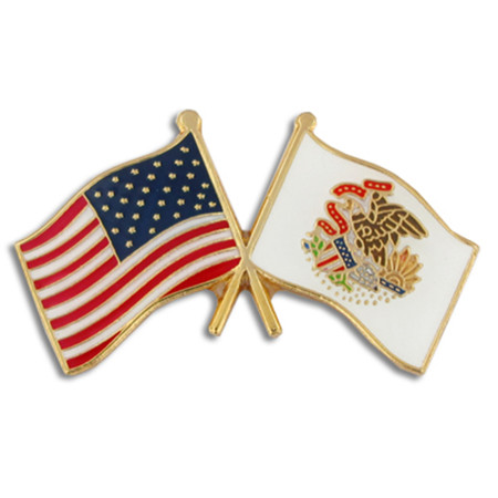 Illinois and USA Crossed Flag Pin Front