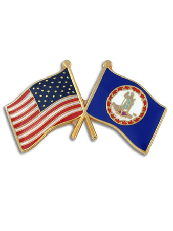 Virginia and USA Crossed Flag Pin Front