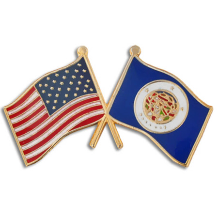 Minnesota and USA Crossed Flag Pin Front