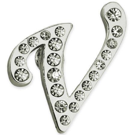 Rhinestone Letter V Pin Front