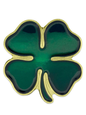 Green Four Leaf Clover Gold Pin Front