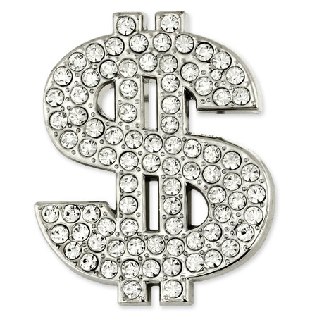 Rhinestone Dollar Sign ($) Pin Front