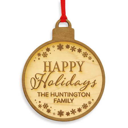 Engravable Happy Holidays Wood Ornament Front